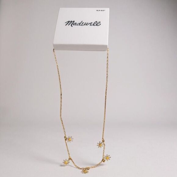 Madewell Daisy Charm Choker Necklace Gold Enamel Flower Dainty Jewelry Gift - Picture 2 of 2